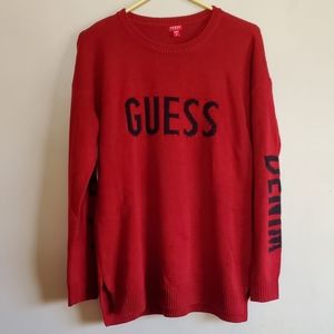 Guess Denim Red Knit Sweater Size M